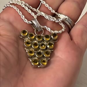Unique  yellow stone 925 Silver Pendant & rope chain necklace 18”